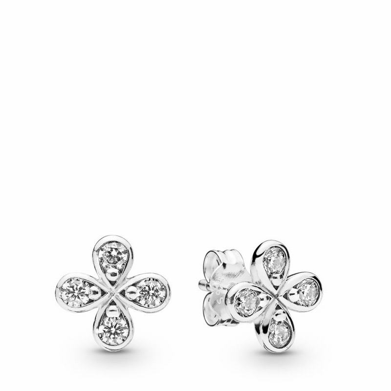 Pandora Four-petal Flower Stud Earrings Ireland - Sterling Silver/Cubic Zirconia - 468012BWI